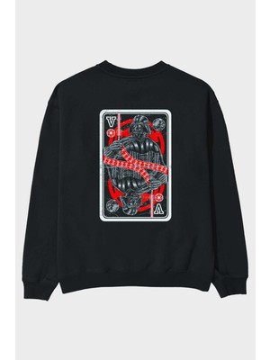 Ankhises King Of The Darkside Arka Baskılı Siyah Oversize Sweatshirt Erkek Kadın Bisiklet Yaka