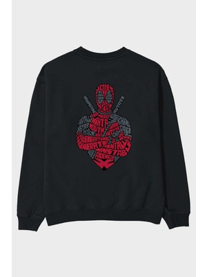 Ankhises Dead Red Arka Baskılı Siyah Oversize Sweatshirt Erkek Kadın Bisiklet Yaka