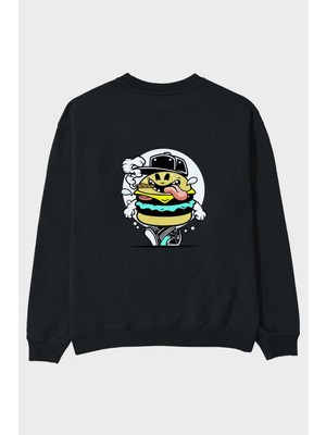 Ankhises Burger Guy Arka Baskılı Siyah Oversize Sweatshirt Erkek Kadın Bisiklet Yaka