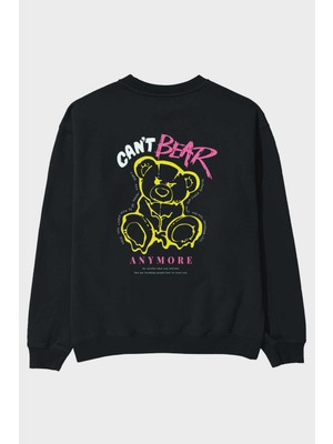 Ankhises Cant Bear Anymore Arka Baskılı Siyah Oversize Sweatshirt Erkek Kadın Bisiklet Yaka