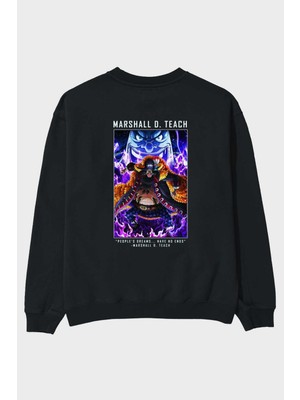 Ankhises Blackbeard Arka Baskılı Siyah Oversize Sweatshirt Erkek Kadın Bisiklet Yaka