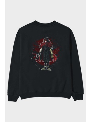 Ankhises Fınal Fantasy Arka Baskılı Siyah Oversize Sweatshirt Erkek Kadın Bisiklet Yaka