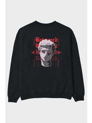 Ankhises Betrayed Arka Baskılı Siyah Oversize Sweatshirt Erkek Kadın Bisiklet Yaka