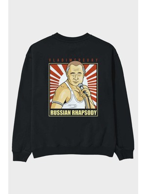Ankhises Freddy Puttin Arka Baskılı Siyah Oversize Sweatshirt Erkek Kadın Bisiklet Yaka