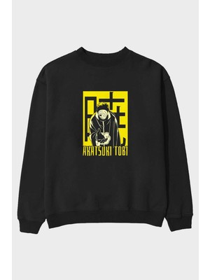Ankhises Akatsukı Obıto Naruto Anime Ön Baskılı Siyah Oversize Sweatshirt Erkek Kadın Bisiklet Yaka