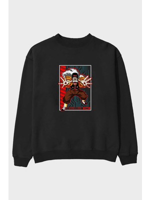 Ankhises Dragonball Drmakigero Anime Ön Baskılı Siyah Oversize Sweatshirt Erkek Kadın Bisiklet Yaka