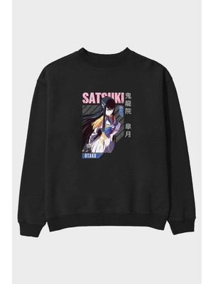 Ankhises Satsuki Kiryuuin 8 Anime Ön Baskılı Siyah Oversize Sweatshirt Erkek Kadın Bisiklet Yaka