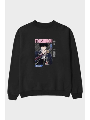 Ankhises Toushirou Hijikata 1 Anime Ön Baskılı Siyah Oversize Sweatshirt Erkek Kadın Bisiklet Yaka
