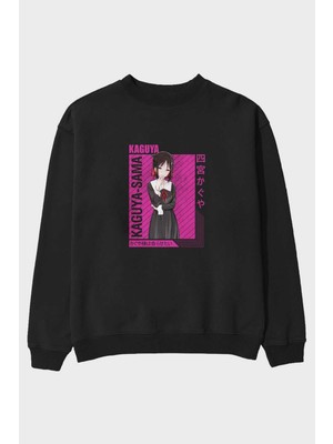 Ankhises Kaguya Shinomiya 4 1 Anime Ön Baskılı Siyah Oversize Sweatshirt Erkek Kadın Bisiklet Yaka