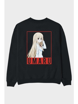 Ankhises Umaru Doma 2 Anime Arka Baskılı Siyah Oversize Sweatshirt Erkek Kadın Bisiklet Yaka