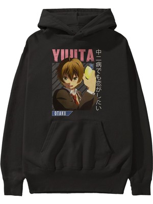 Ankhises Yuuta Togashi 2 Anime Ön Baskılı Siyah Hoodie Oversize Kapüşonlu Sweatshirt Erkek Kadın