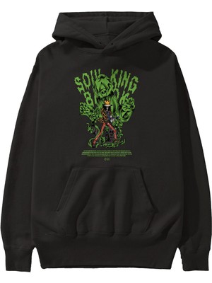 Ankhises Soul King Brook Anime Ön Baskılı Siyah Hoodie Oversize Kapüşonlu Sweatshirt Erkek Kadın