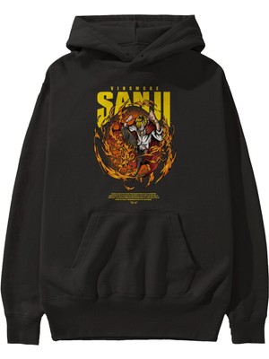 Ankhises Vinsmoke Sanji Anime Ön Baskılı Siyah Hoodie Oversize Kapüşonlu Sweatshirt Erkek Kadın