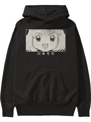 Ankhises Momo Kawamoto 1 Anime Ön Baskılı Siyah Hoodie Oversize Kapüşonlu Sweatshirt Erkek Kadın