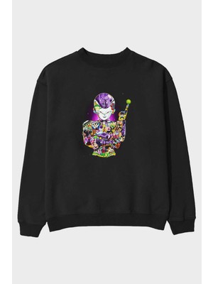 Ankhises Dragon Ball Art (4) Anime Ön Baskılı Siyah Oversize Sweatshirt Erkek Kadın Bisiklet Yaka