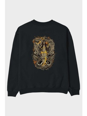 Ankhises Trıbal (3) Anime Arka Baskılı Siyah Oversize Sweatshirt Erkek Kadın Bisiklet Yaka
