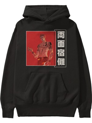 Ankhises Sukuna Ryoumen 3 Anime Ön Baskılı Siyah Hoodie Oversize Kapüşonlu Sweatshirt Erkek Kadın