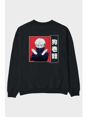 Ankhises Toge Inumaki Anime Arka Baskılı Siyah Oversize Sweatshirt Erkek Kadın Bisiklet Yaka