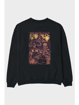 Ankhises One Pıece Anime Arka Baskılı Siyah Oversize Sweatshirt Erkek Kadın Bisiklet Yaka