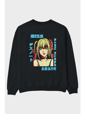Ankhises Mısa-Death Note Anime Arka Baskılı Siyah Oversize Sweatshirt Erkek Kadın Bisiklet Yaka