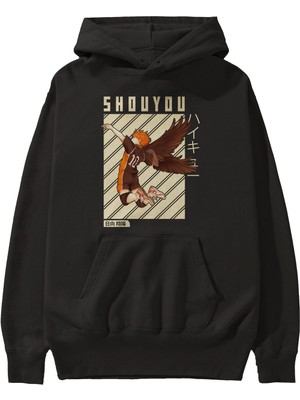 Ankhises Shouyou Hinata 3 Anime Ön Baskılı Siyah Hoodie Oversize Kapüşonlu Sweatshirt Erkek Kadın