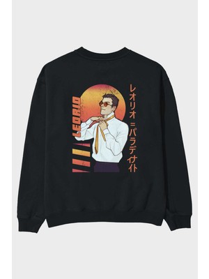 Ankhises Leorio Paladiknight 5 (2) Anime Arka Baskılı Siyah Oversize Sweatshirt Erkek Kadın Bisiklet Yaka