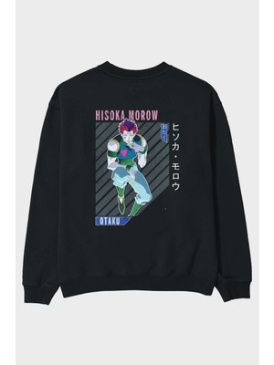 Ankhises Hisoka Morow 2 2 Anime Arka Baskılı Siyah Oversize Sweatshirt Erkek Kadın Bisiklet Yaka