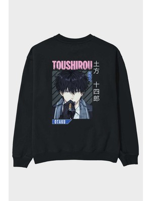 Ankhises Toushirou Hijikata 2 Anime Arka Baskılı Siyah Oversize Sweatshirt Erkek Kadın Bisiklet Yaka