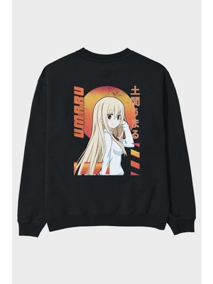 Ankhises Umaru Doma 5 Anime Arka Baskılı Siyah Oversize Sweatshirt Erkek Kadın Bisiklet Yaka