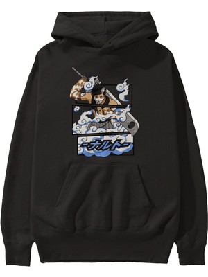 Ankhises Zabuza Momochi Anime Ön Baskılı Siyah Hoodie Oversize Kapüşonlu Sweatshirt Erkek Kadın
