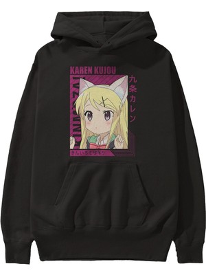 Ankhises Karen Kujou 4 Anime Ön Baskılı Siyah Hoodie Oversize Kapüşonlu Sweatshirt Erkek Kadın
