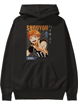 Ankhises Shouyou Hinata 9 Anime Ön Baskılı Siyah Hoodie Oversize Kapüşonlu Sweatshirt Erkek Kadın