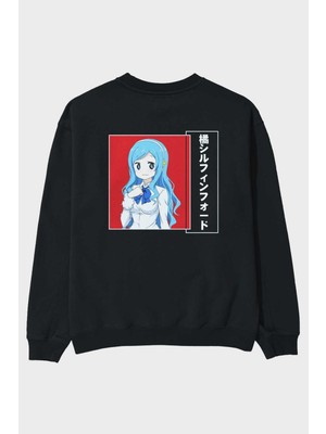 Ankhises Sylphinford Tachibana 1 Anime Arka Baskılı Siyah Oversize Sweatshirt Erkek Kadın Bisiklet Yaka