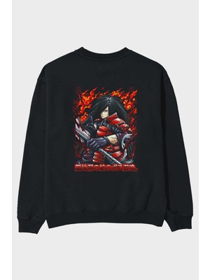 Ankhises Naruto (12) Anime Arka Baskılı Siyah Oversize Sweatshirt Erkek Kadın Bisiklet Yaka