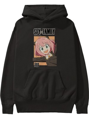 Ankhises Spy x Famıly Anya Anime Ön Baskılı Siyah Hoodie Oversize Kapüşonlu Sweatshirt Erkek Kadın