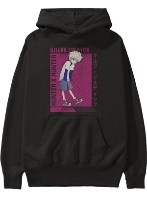 Ankhises Killua Zoldyck 3 1 Anime Ön Baskılı Siyah Hoodie Oversize Kapüşonlu Sweatshirt Erkek Kadın