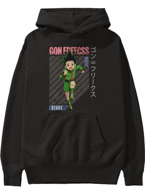 Ankhises Gon Freecss Hunter x Hunter Anime Ön Baskılı Siyah Oversize Kapüşonlu Sweatshirt Erkek Kadın