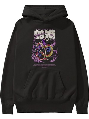 Ankhises Boa Hancock Anime Ön Baskılı Siyah Hoodie Oversize Kapüşonlu Sweatshirt Erkek Kadın