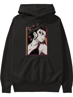Ankhises Daki Demıon Slayer Anime Ön Baskılı Siyah Hoodie Oversize Kapüşonlu Sweatshirt Erkek Kadın
