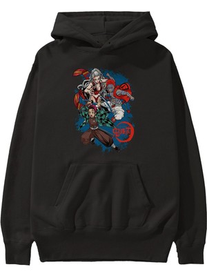 Ankhises Tanjıro ,akaza,dakı Anime Ön Baskılı Siyah Hoodie Oversize Kapüşonlu Sweatshirt Erkek Kadın