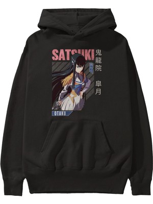 Ankhises Satsuki Kiryuuin 8 Anime Ön Baskılı Siyah Hoodie Oversize Kapüşonlu Sweatshirt Erkek Kadın