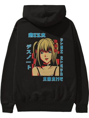 Ankhises Mısa-Death Note Anime Arka Baskılı Siyah Oversize Kapüşonlu Sweatshirt Erkek Kadın