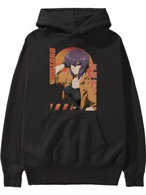 Ankhises Motoko Kusanagi 9 Anime Ön Baskılı Siyah Hoodie Oversize Kapüşonlu Sweatshirt Erkek Kadın