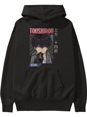 Ankhises Toushirou Hijikata 2 Anime Ön Baskılı Siyah Hoodie Oversize Kapüşonlu Sweatshirt Erkek Kadın