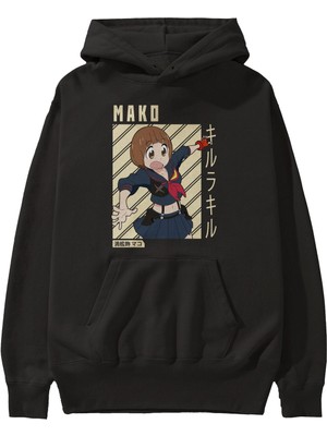 Ankhises Mako Mankanshoku 1 Anime Ön Baskılı Siyah Hoodie Oversize Kapüşonlu Sweatshirt Erkek Kadın