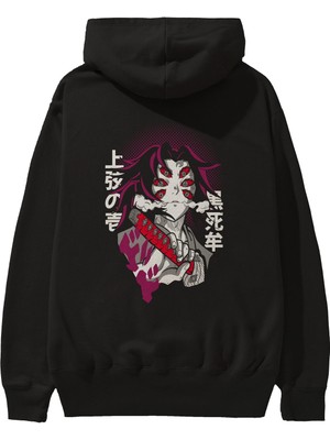 Ankhises Kokushibo Anime Arka Baskılı Siyah Oversize Kapüşonlu Sweatshirt Erkek Kadın