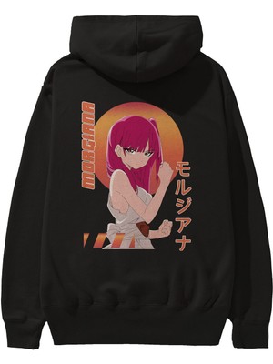 Ankhises Morgiana 5 Anime Arka Baskılı Siyah Oversize Kapüşonlu Sweatshirt Erkek Kadın