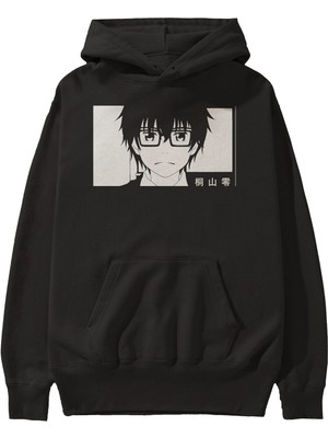 Ankhises Rei Kiriyama 3 Anime Ön Baskılı Siyah Hoodie Oversize Kapüşonlu Sweatshirt Erkek Kadın