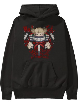 Ankhises Himiko Toga 1 Anime Ön Baskılı Siyah Hoodie Oversize Kapüşonlu Sweatshirt Erkek Kadın