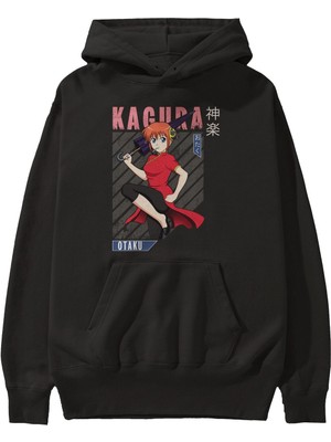 Ankhises Kagura Gıntama 1 Anime Ön Baskılı Siyah Hoodie Oversize Kapüşonlu Sweatshirt Erkek Kadın